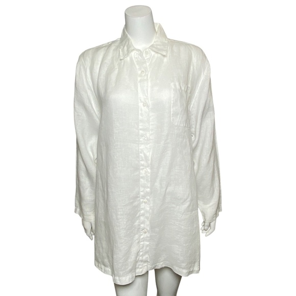 Arleen Bowman Chin Chin Linen Tunic Shirt Womens Size M Button Up White - Picture 1 of 7